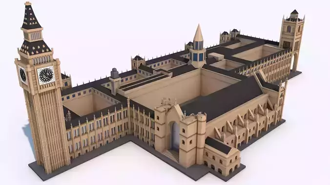 Big Ben and The House of Parliament London Landmark Low-poly 3D model