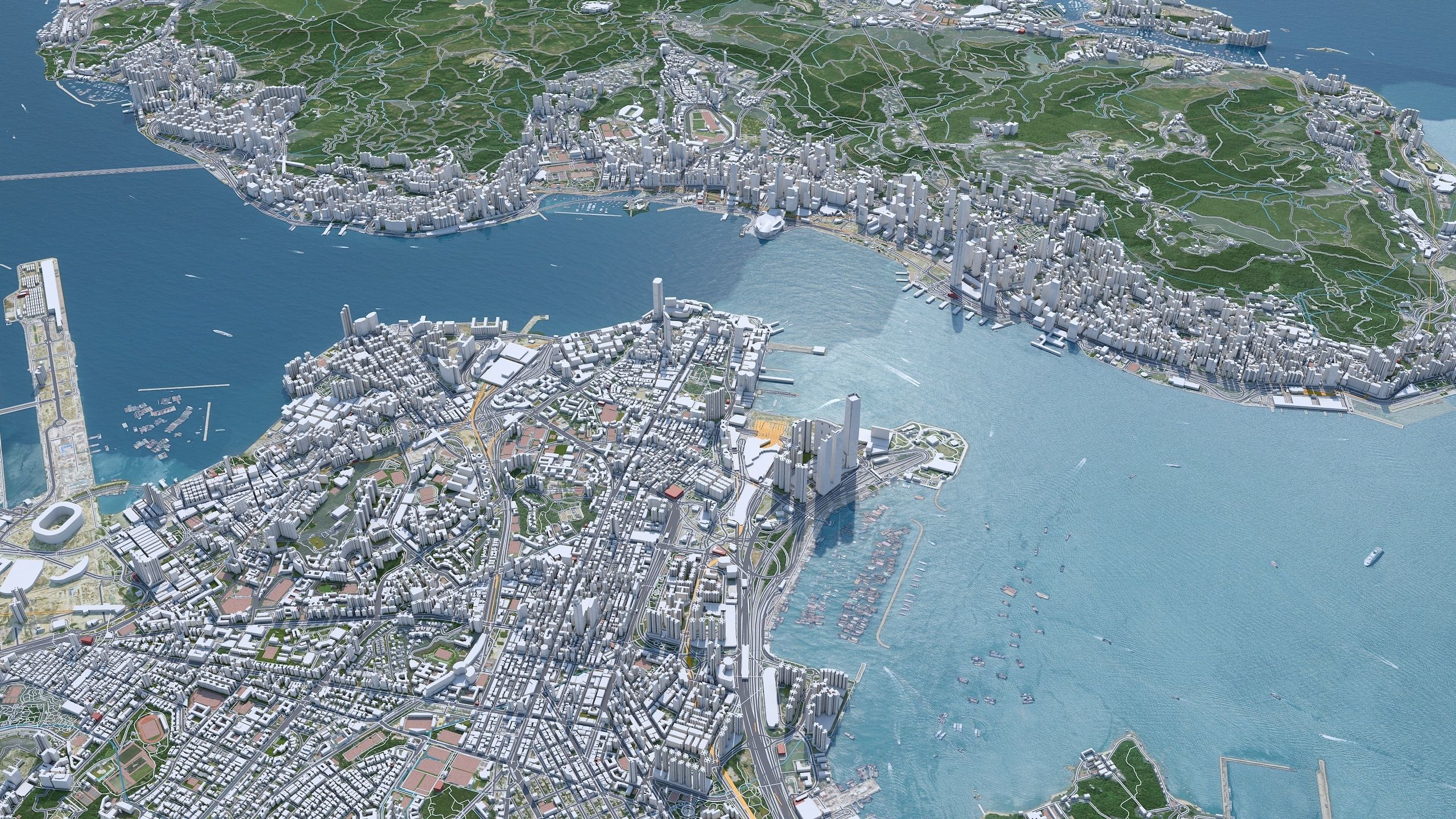 Hong Kong City China Low-poly 3D model_4