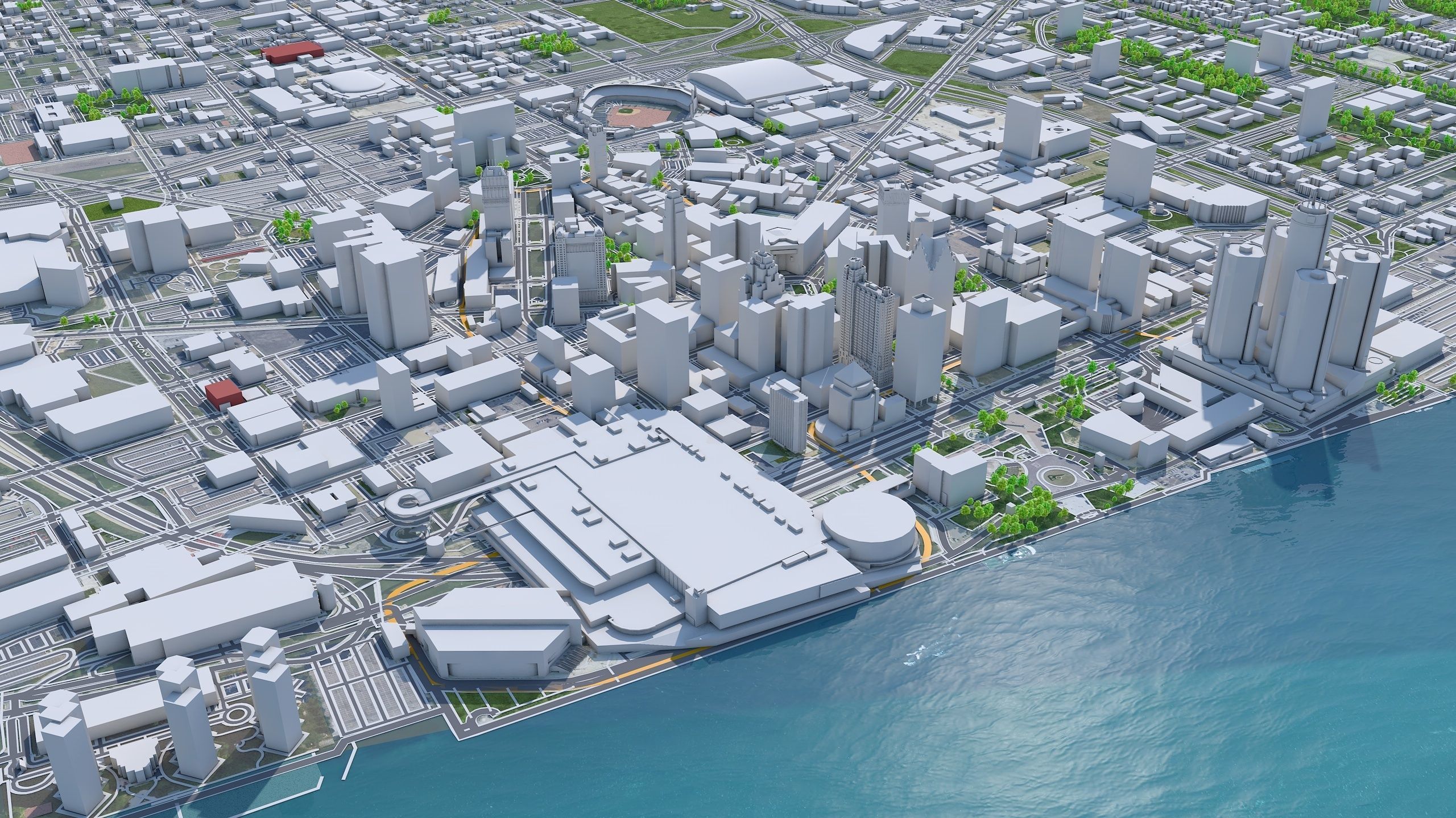 Detroit City Michigan USA Low-poly 3D model_1