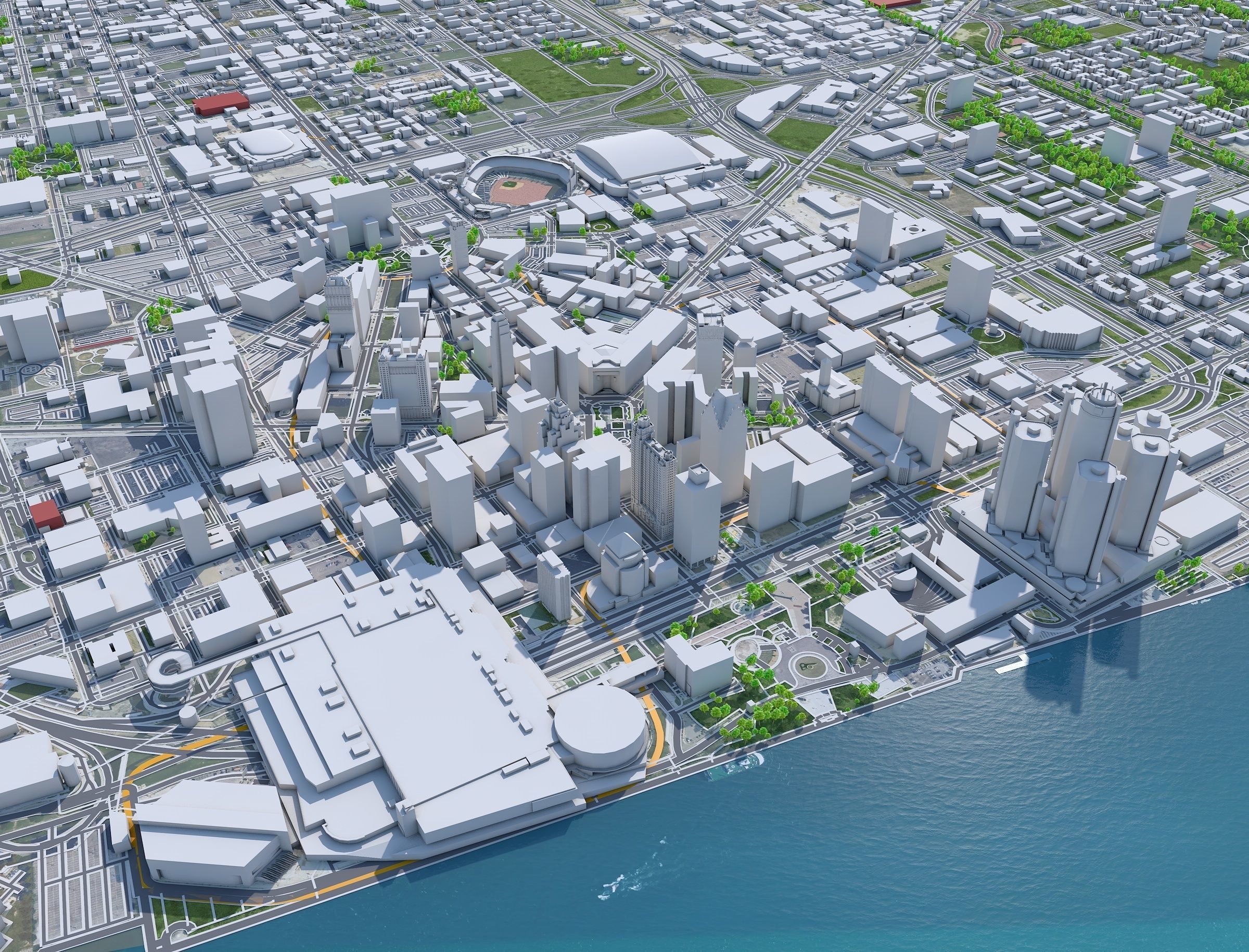 Detroit City Michigan USA Low-poly 3D model_19
