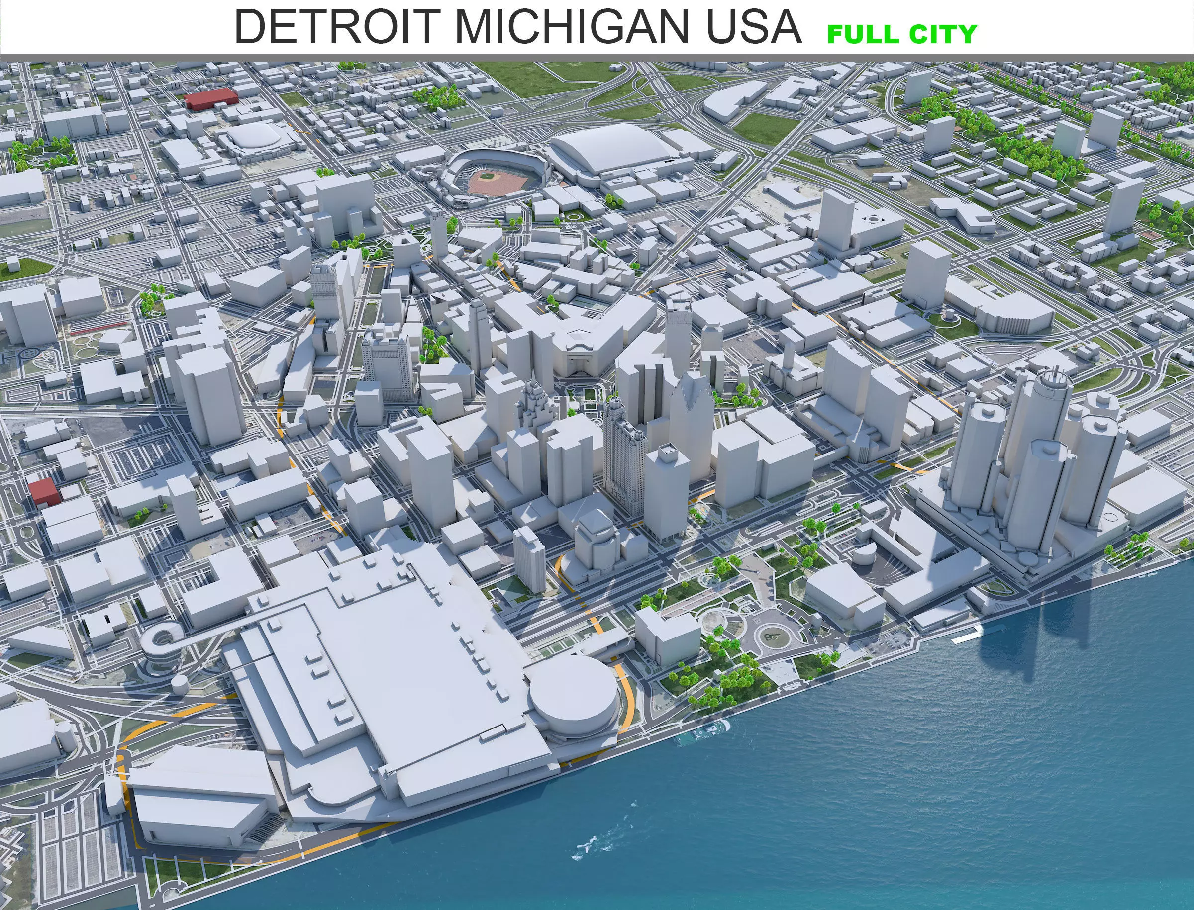 Detroit City Michigan USA Low-poly 3D model_0