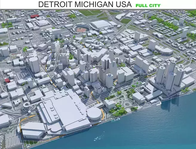 Detroit City Michigan USA Low-poly 3D model