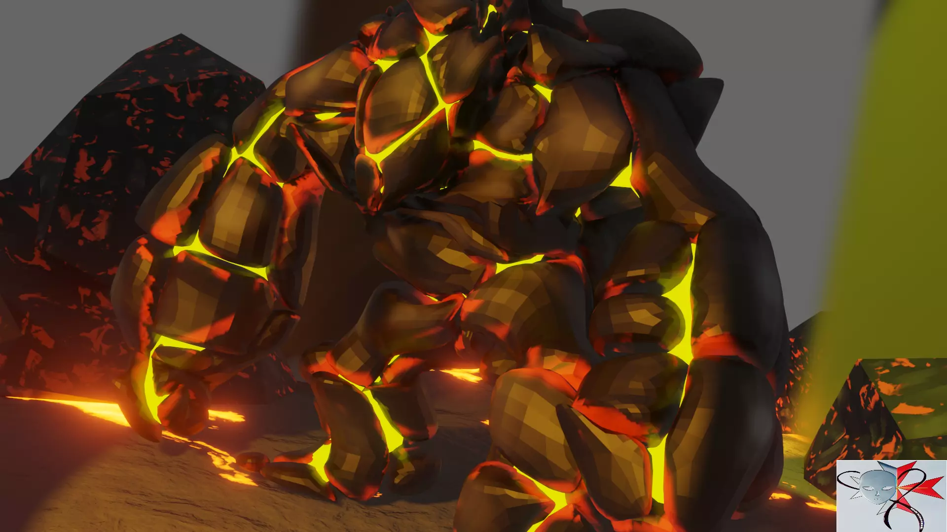 Low Poly Lava Monster Textured Rigged 3 animations included Low-poly 3D model_0