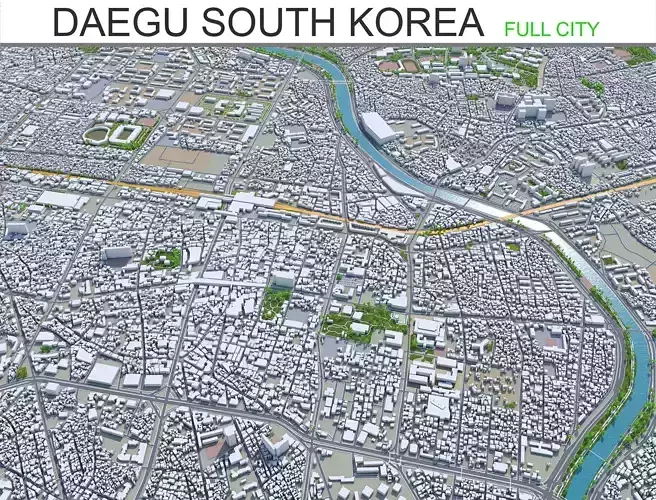 Daegu city 3d model South Korea 90km