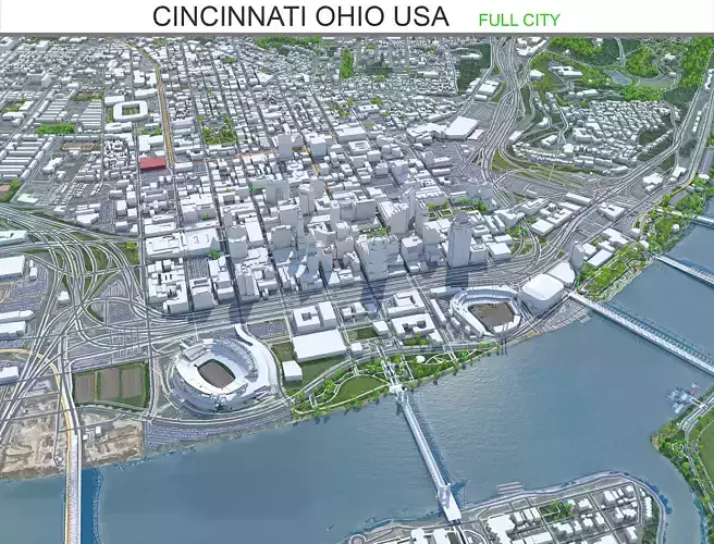 Cincinnati City Ohio USA Low-poly 3D model