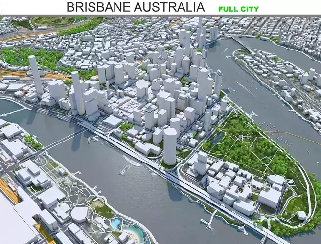 Brisbane City in Australia Low-poly 3D model