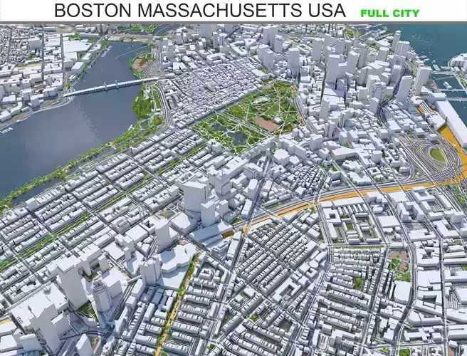 Boston City Massachusetts USA Low-poly 3D model