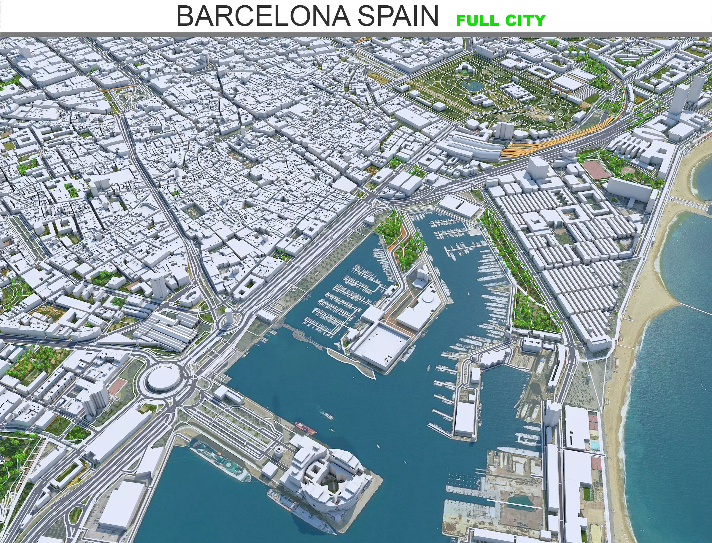 Barcelona City Spain Low-poly 3D model