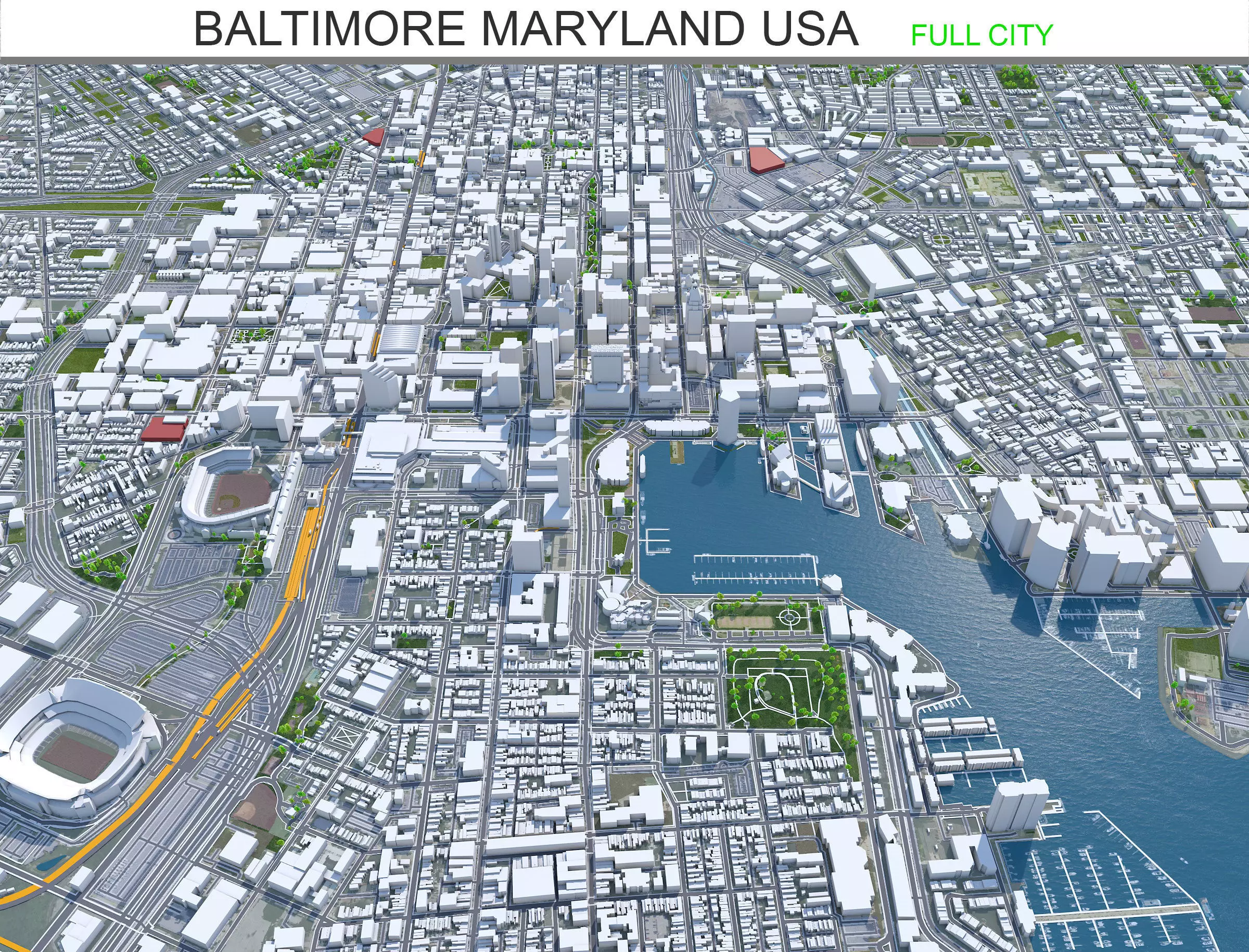 Baltimore Maryland 50km Low-poly 3D model_0