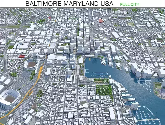 Baltimore Maryland 50km Low-poly 3D model