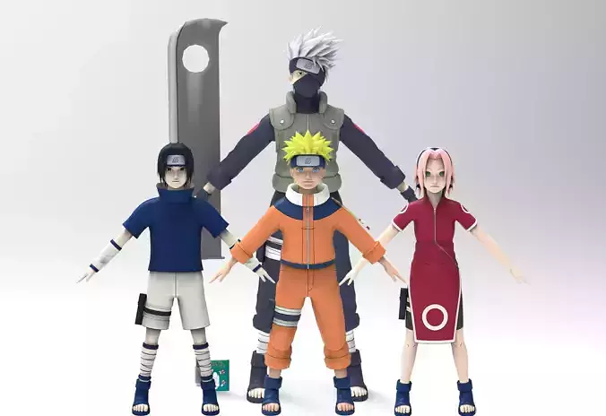 Naruto team 7 Low-poly 3D model