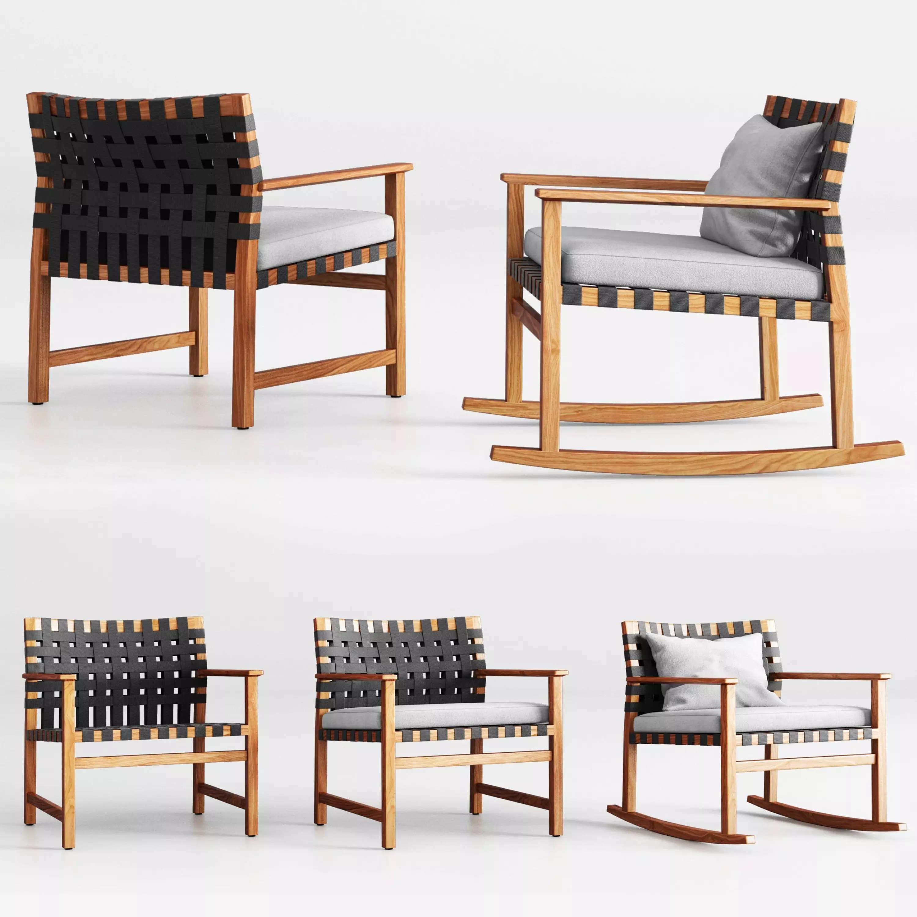 Tribu Vis a Vis Club Chair and Rocking Chair 3D model