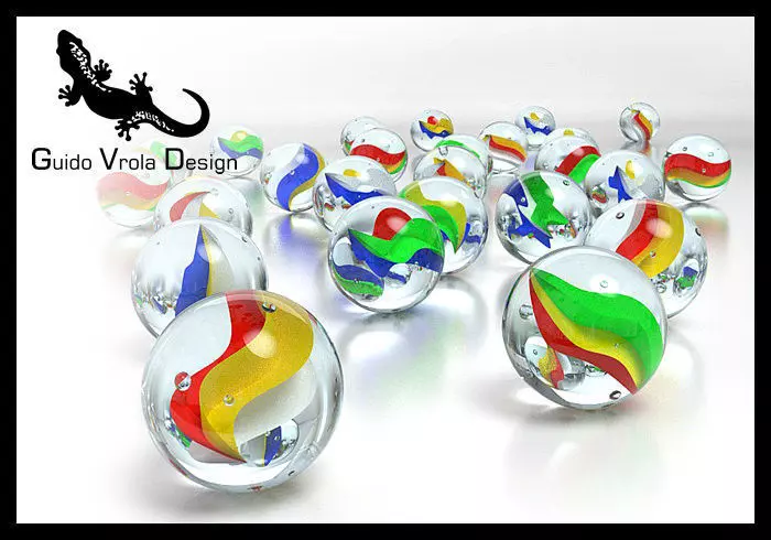 Marbles glass ball with flag of spain 3D model_0