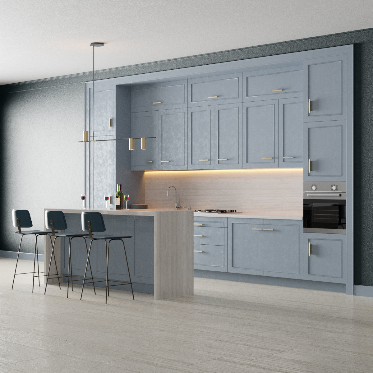 Kitchen 1 modern with cabinets 3D model_4
