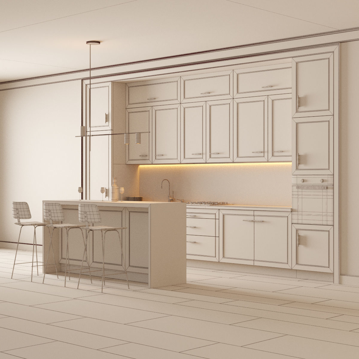 Kitchen 1 modern with cabinets 3D model_5