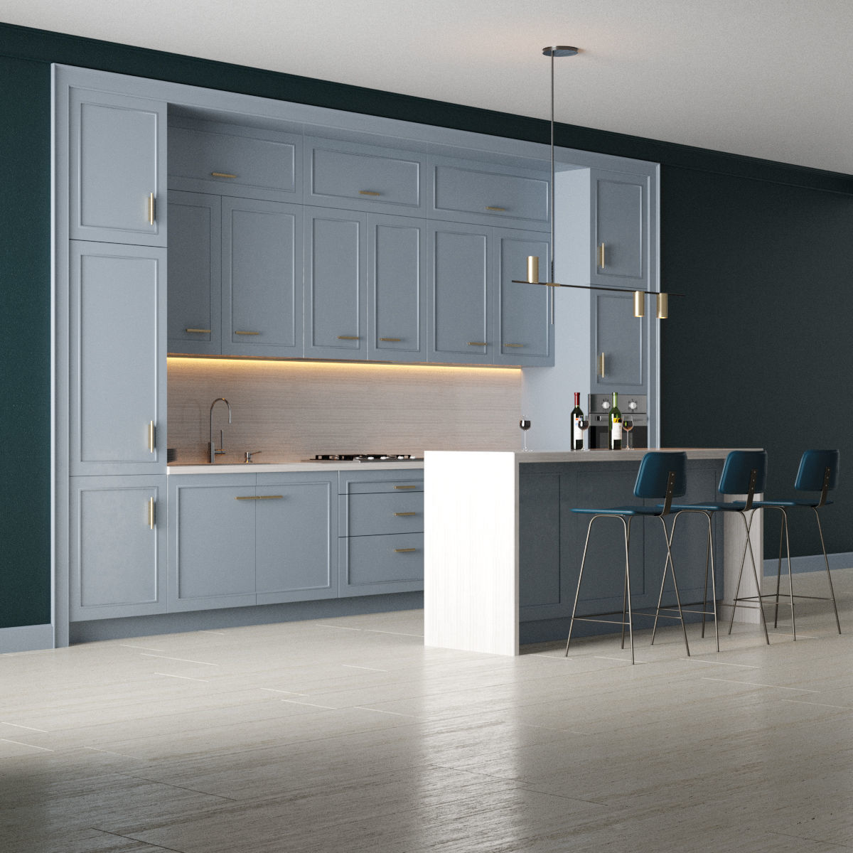 Kitchen 1 modern with cabinets 3D model_2