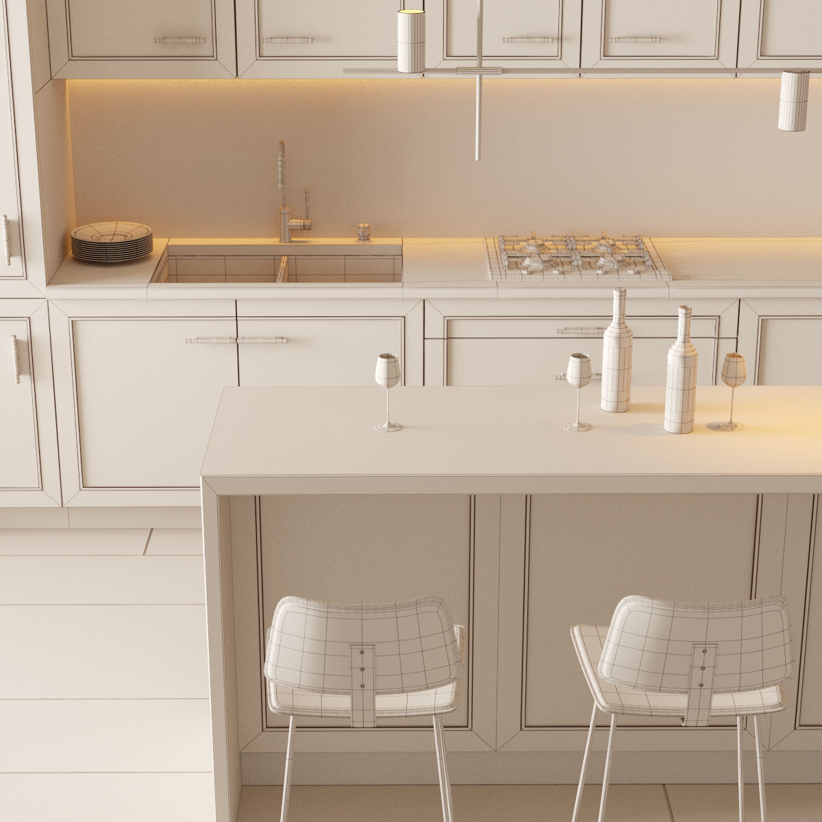Kitchen 1 modern with cabinets 3D model_17