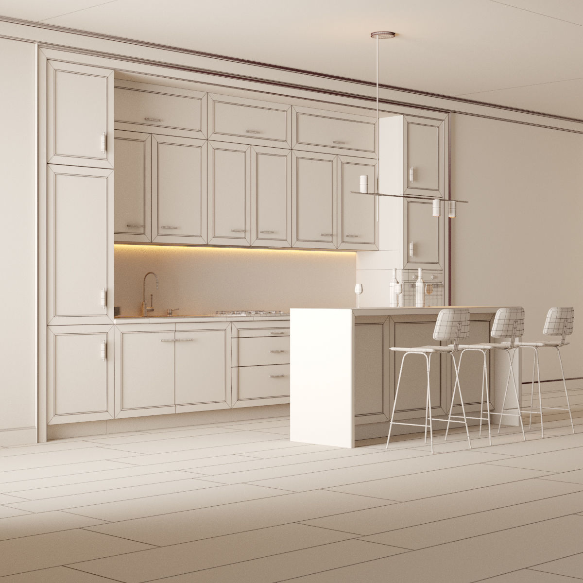 Kitchen 1 modern with cabinets 3D model_3