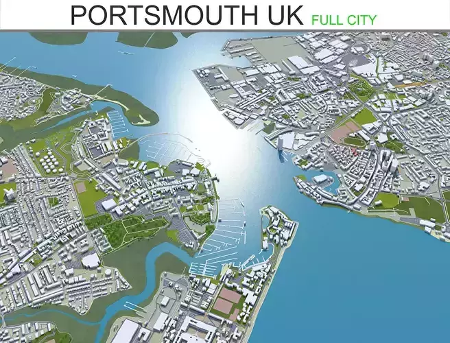 Portsmouth City in United Kingdom Low-poly 3D model