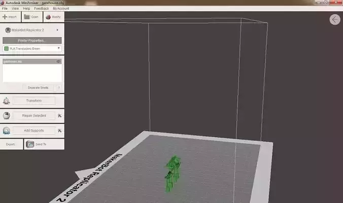 gatehouse 3d computer screen showing 3D print model