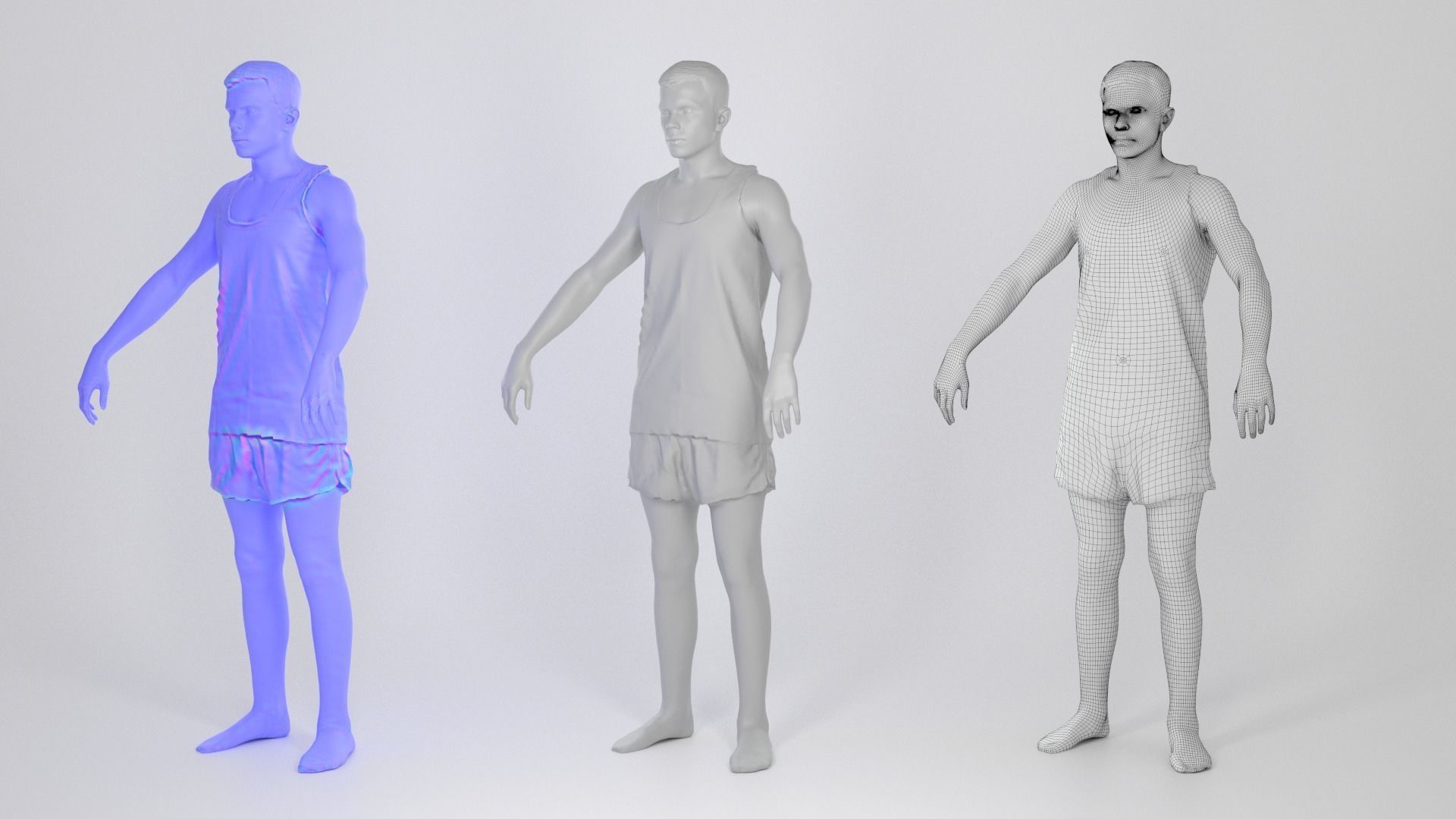 Man in a white tank top and shorts in A-pose 150 Low-poly 3D model_3