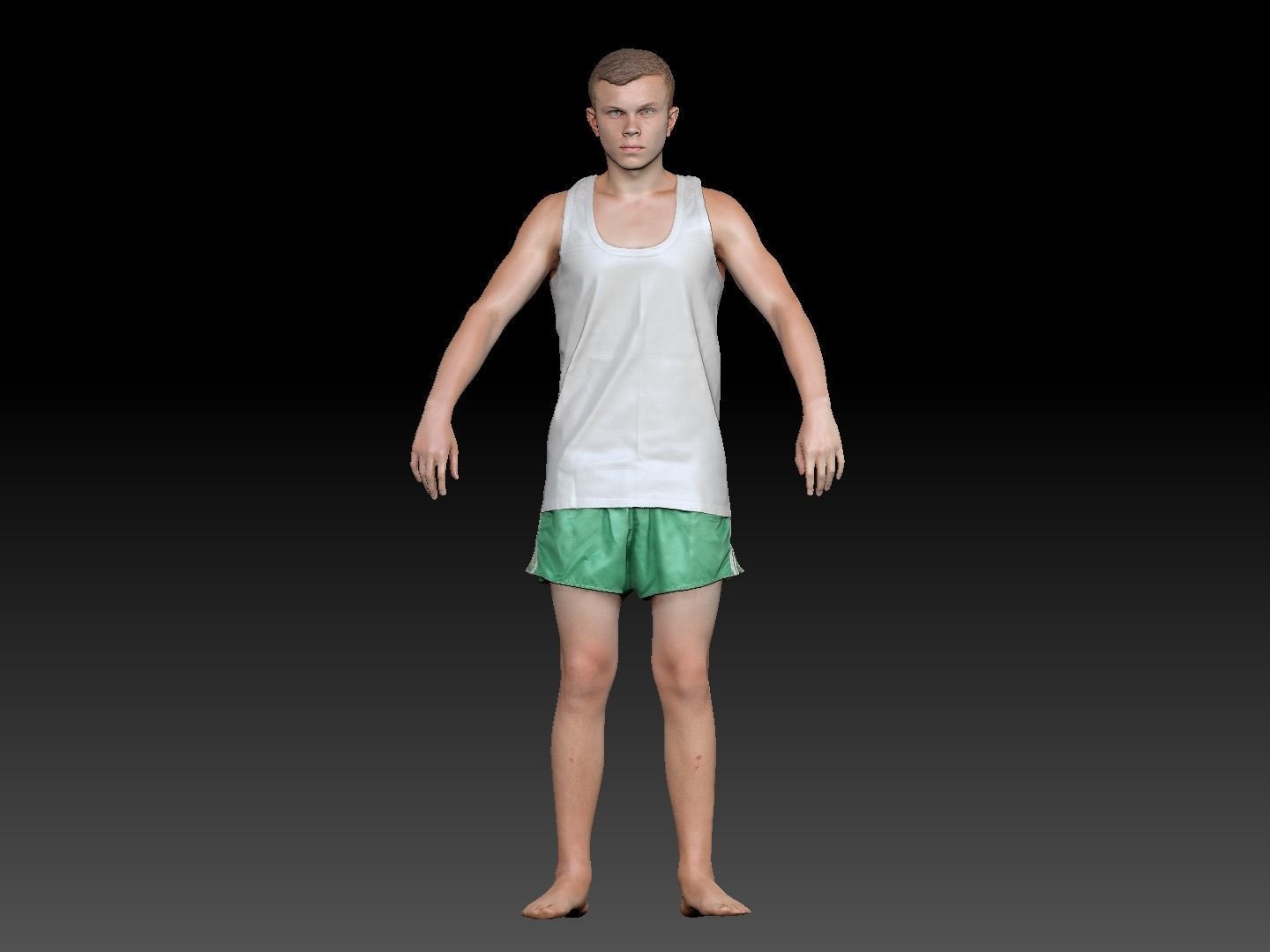 Man in a white tank top and shorts in A-pose 150 Low-poly 3D model_5