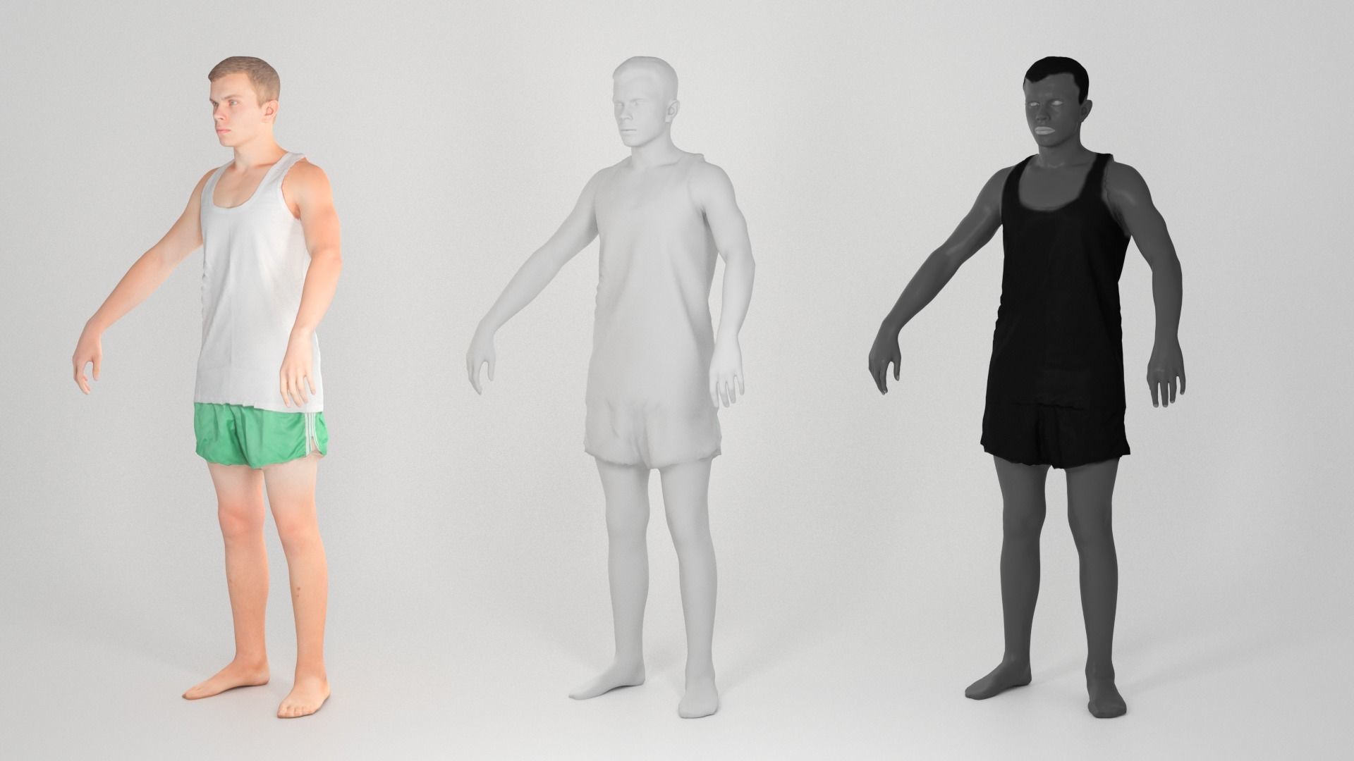 Man in a white tank top and shorts in A-pose 150 Low-poly 3D model_4