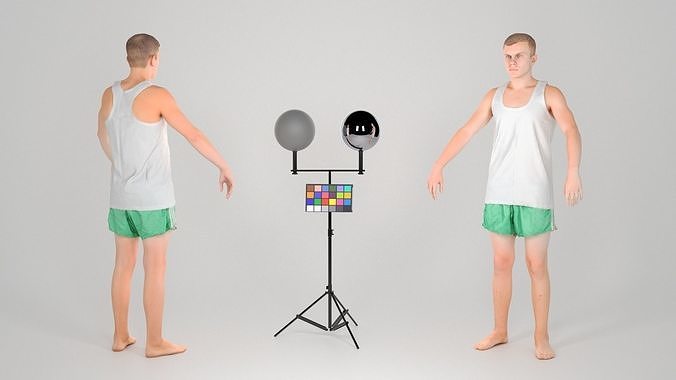 Man in a white tank top and shorts in A-pose 150 Low-poly 3D model