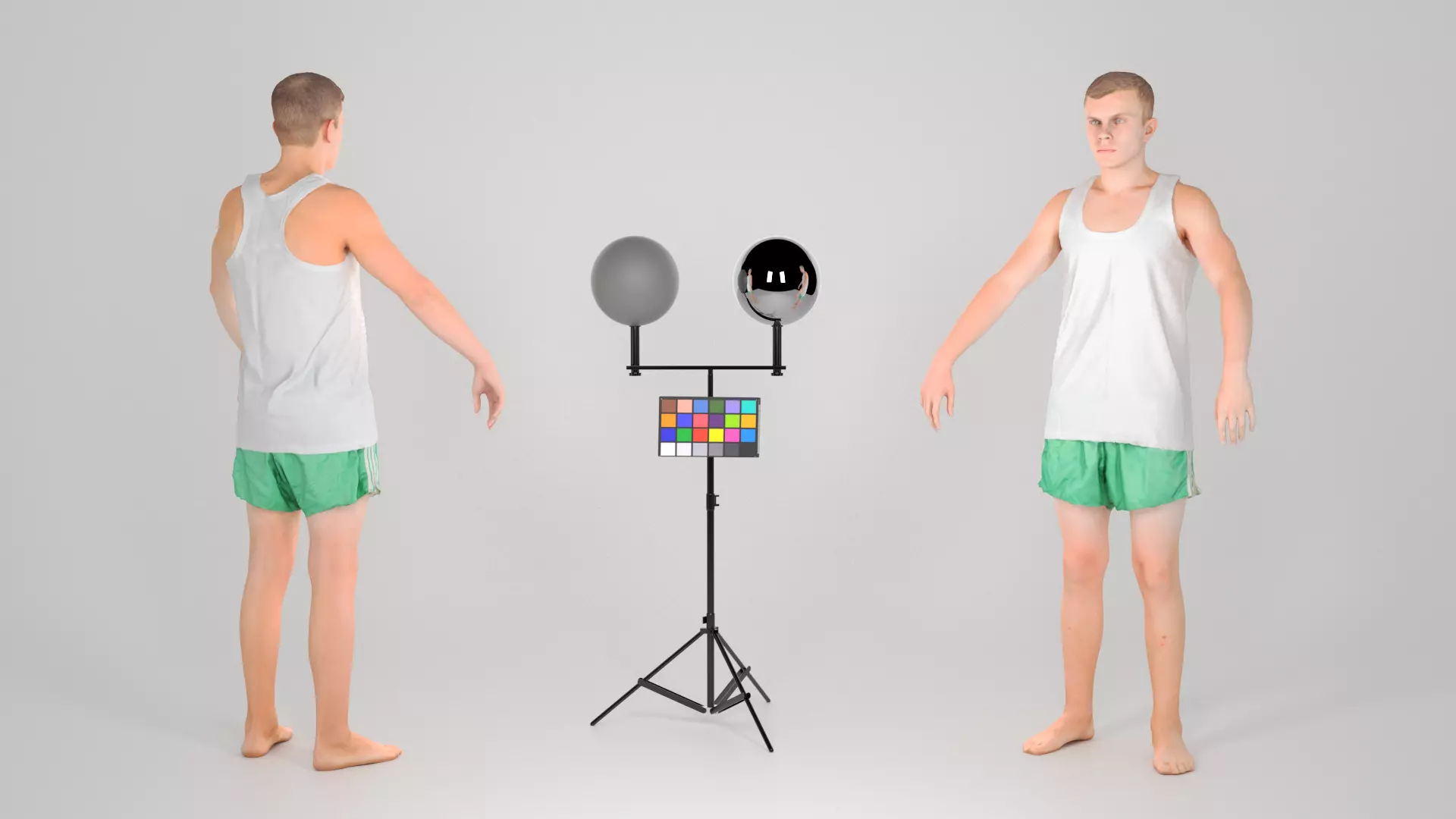 Man in a white tank top and shorts in A-pose 150 Low-poly 3D model_0