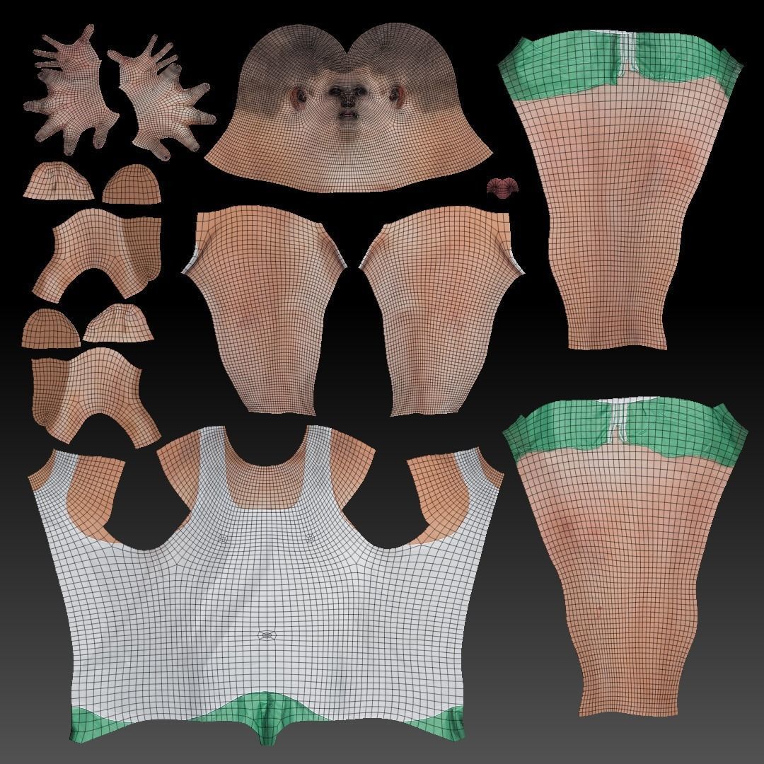 Man in a white tank top and shorts in A-pose 150 Low-poly 3D model_7