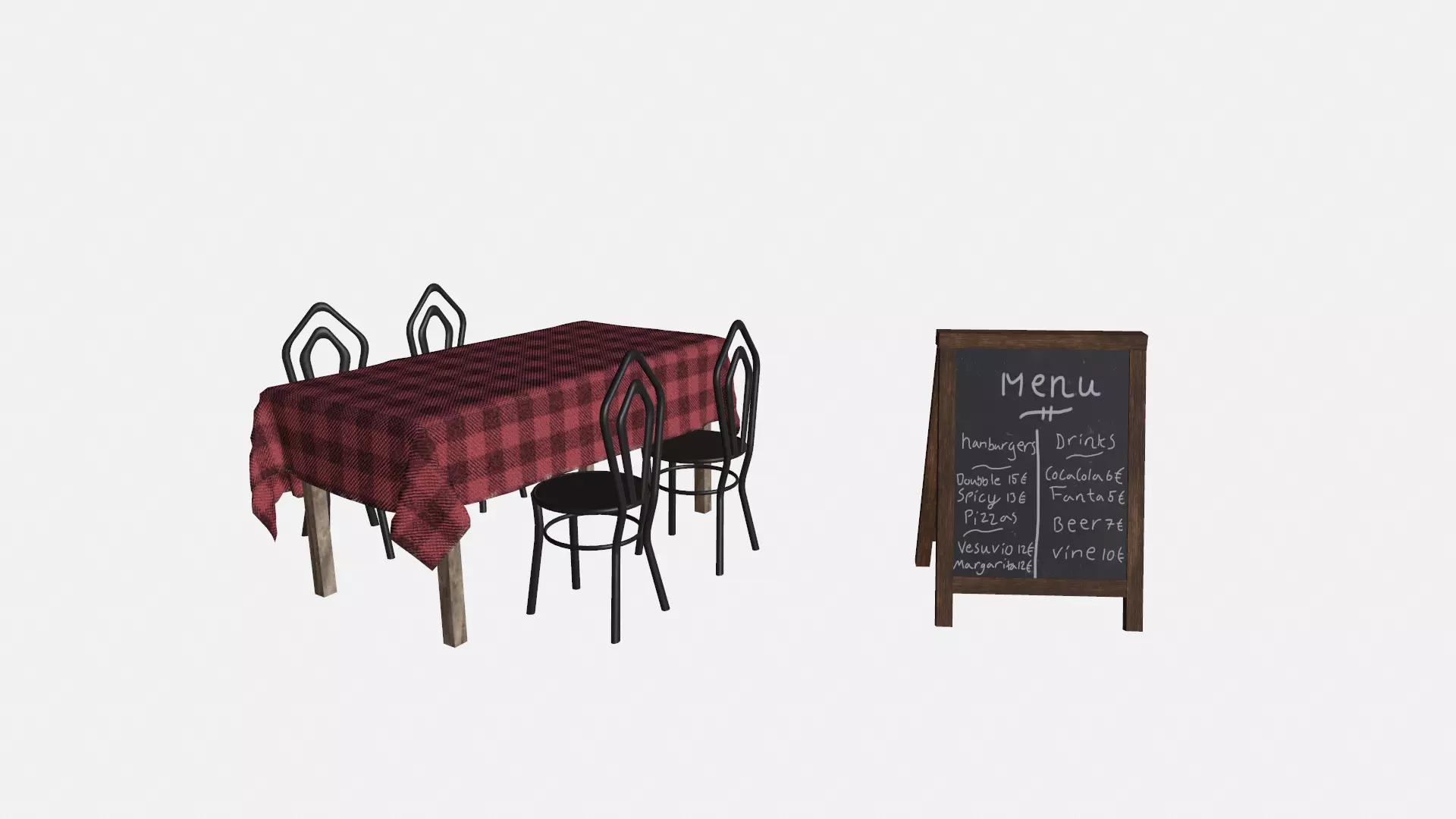 Resturant furnitures Low-poly 3D model_0