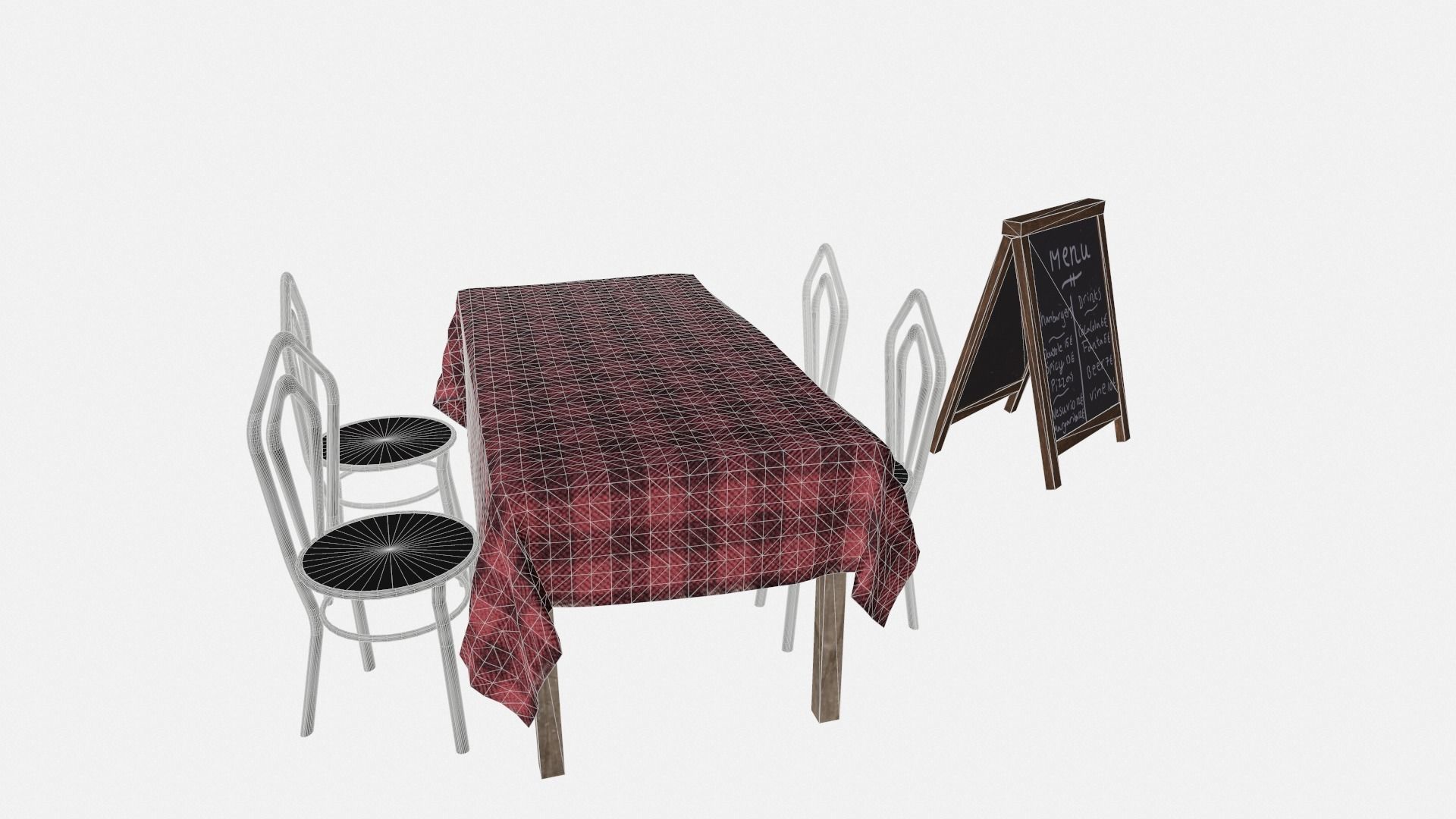 Resturant furnitures Low-poly 3D model_4