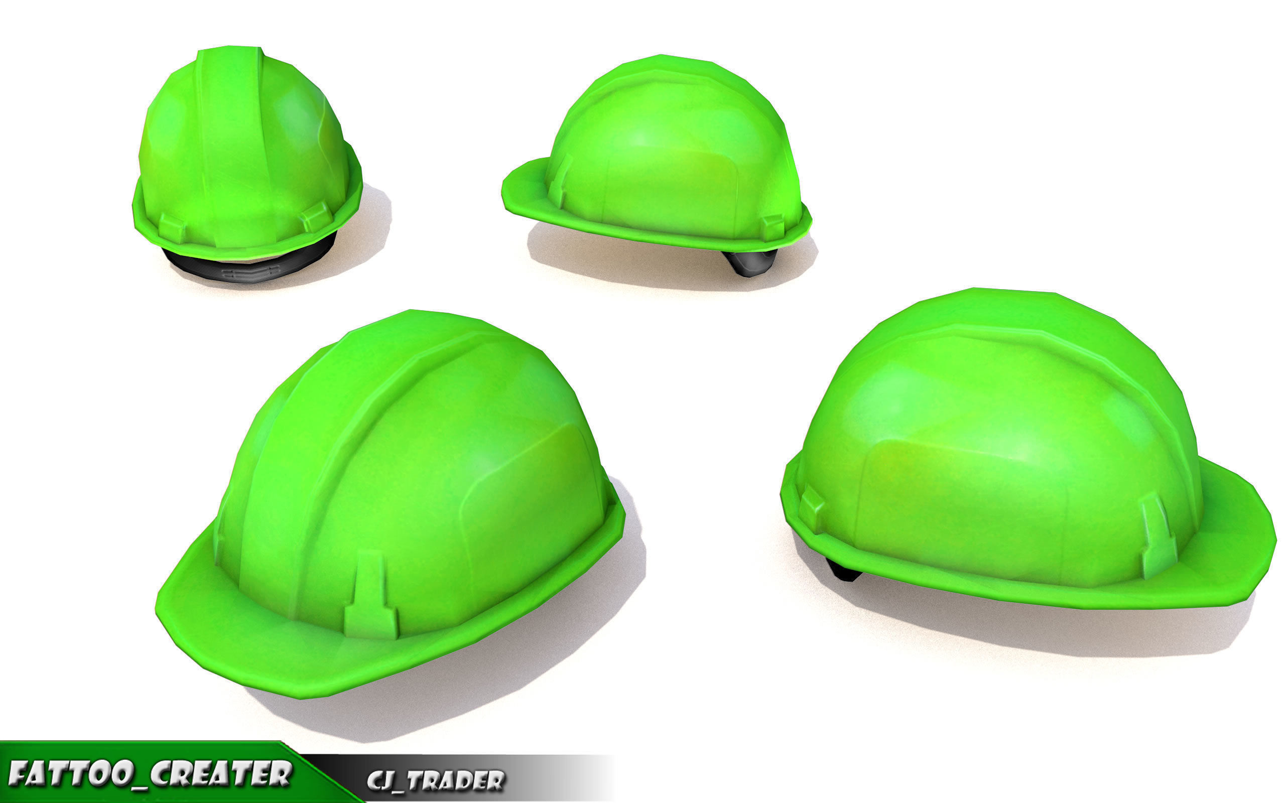 Worker Helmet Green Safety Helmet Lowpoly 3d model Low-poly 3D model_1