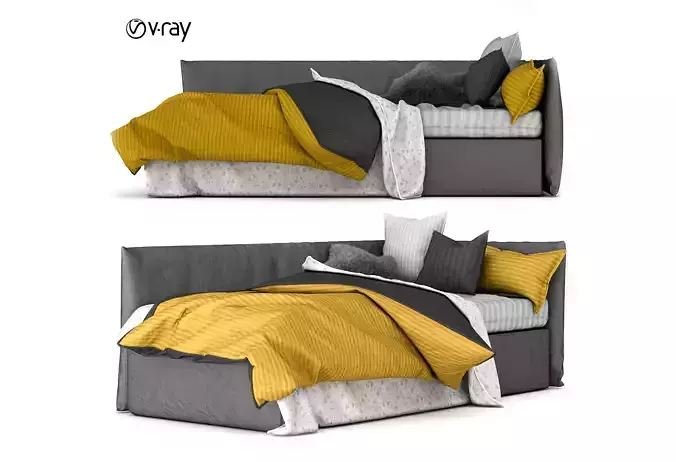 Childrens bed with decorative pillows