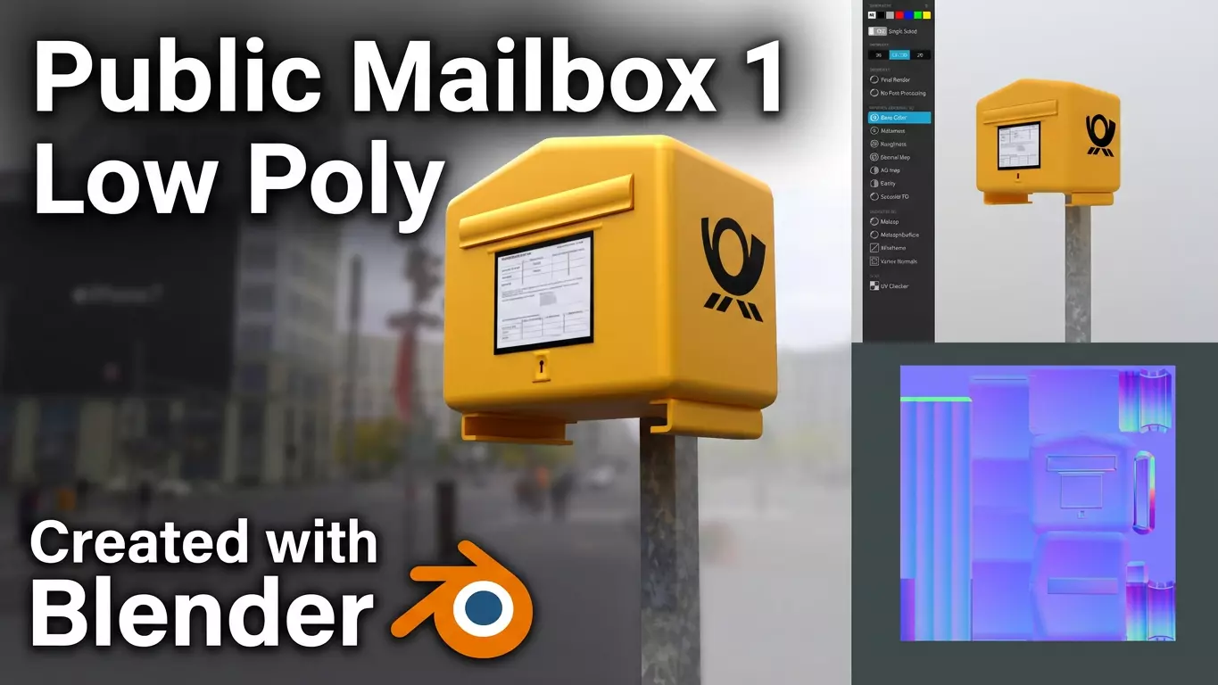 Public Mailbox 1 Low-Poly Re-Textured Version Low-poly 3D model