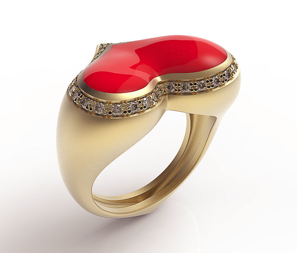 Ring Heart Red Enamel 3D print model_5