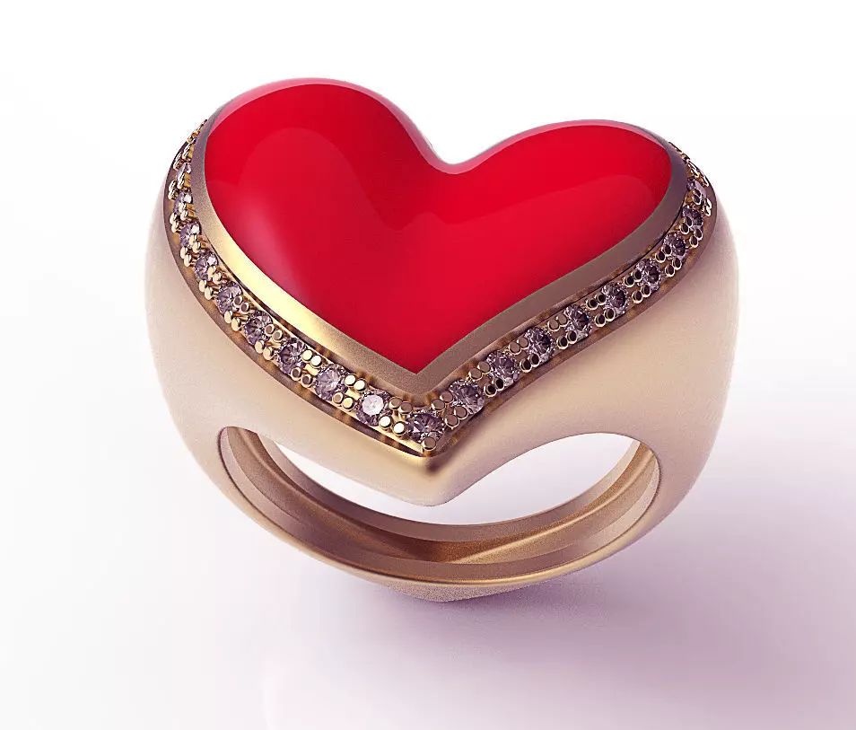 Ring Heart Red Enamel 3D print model_0
