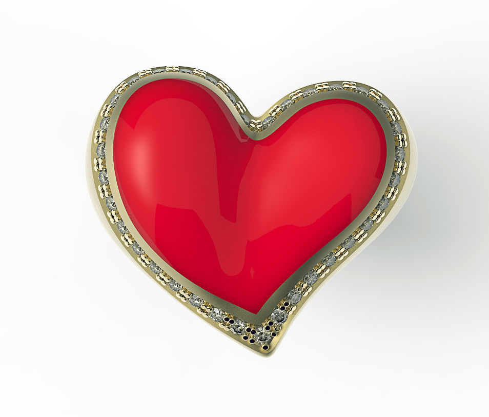 Ring Heart Red Enamel 3D print model_1