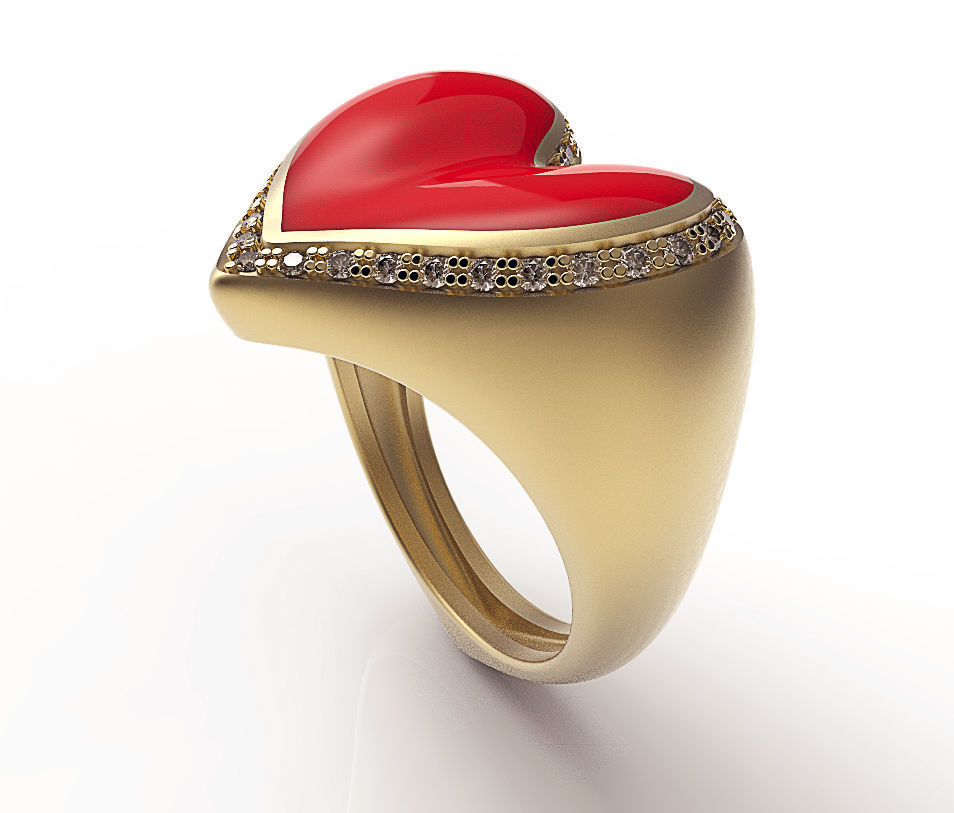 Ring Heart Red Enamel 3D print model_4