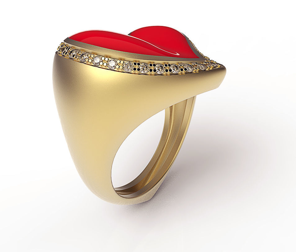Ring Heart Red Enamel 3D print model_3