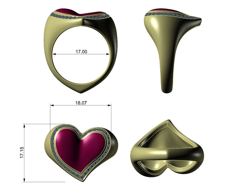 Ring Heart Red Enamel 3D print model_7
