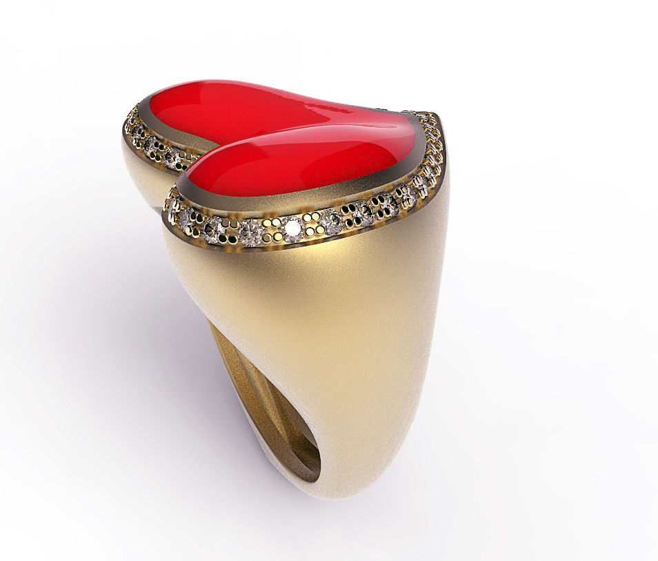 Ring Heart Red Enamel 3D print model_2