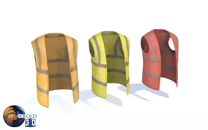 Worker Vest Safety Vest Collection Pack Lowpoly 3D Model 