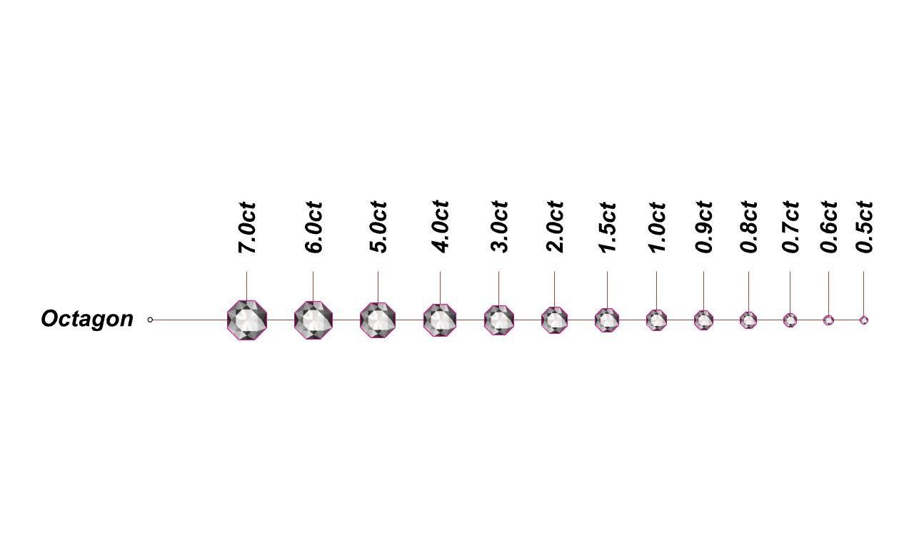 Octagon Cut Diamond - All Sizes 3D model_1