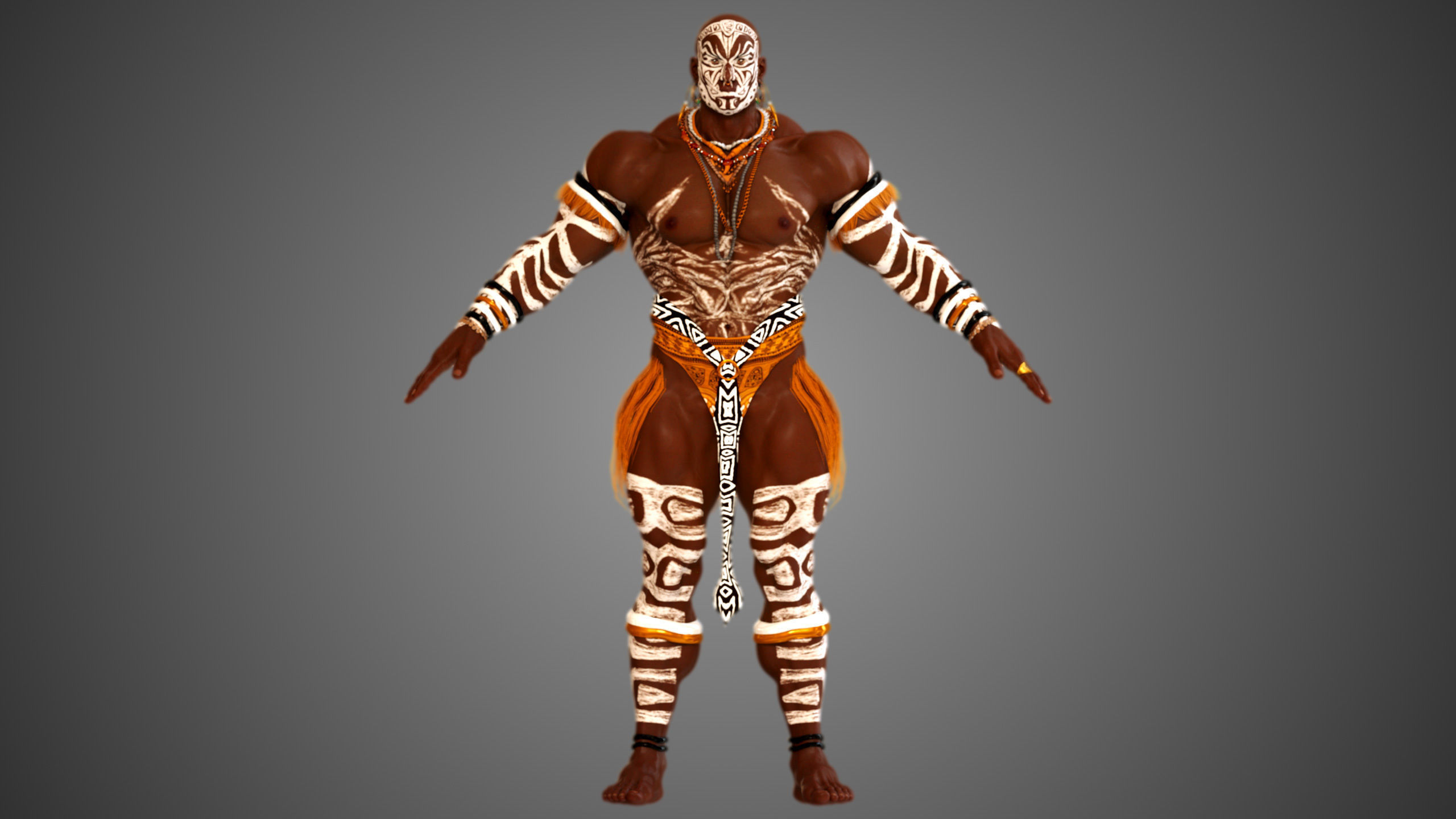 Native African Warrior Male 3D model_7
