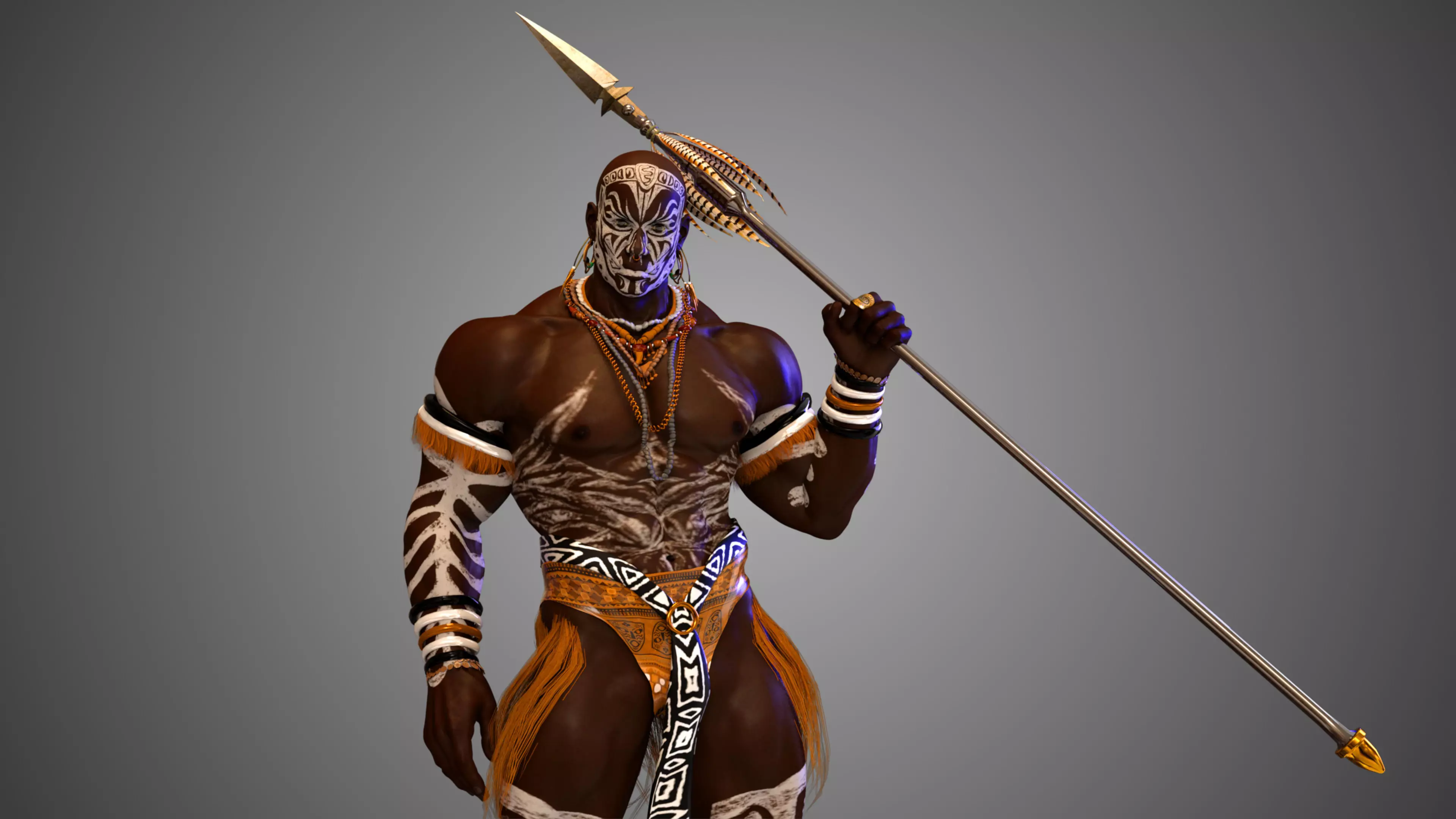 Native African Warrior Male 3D model_0