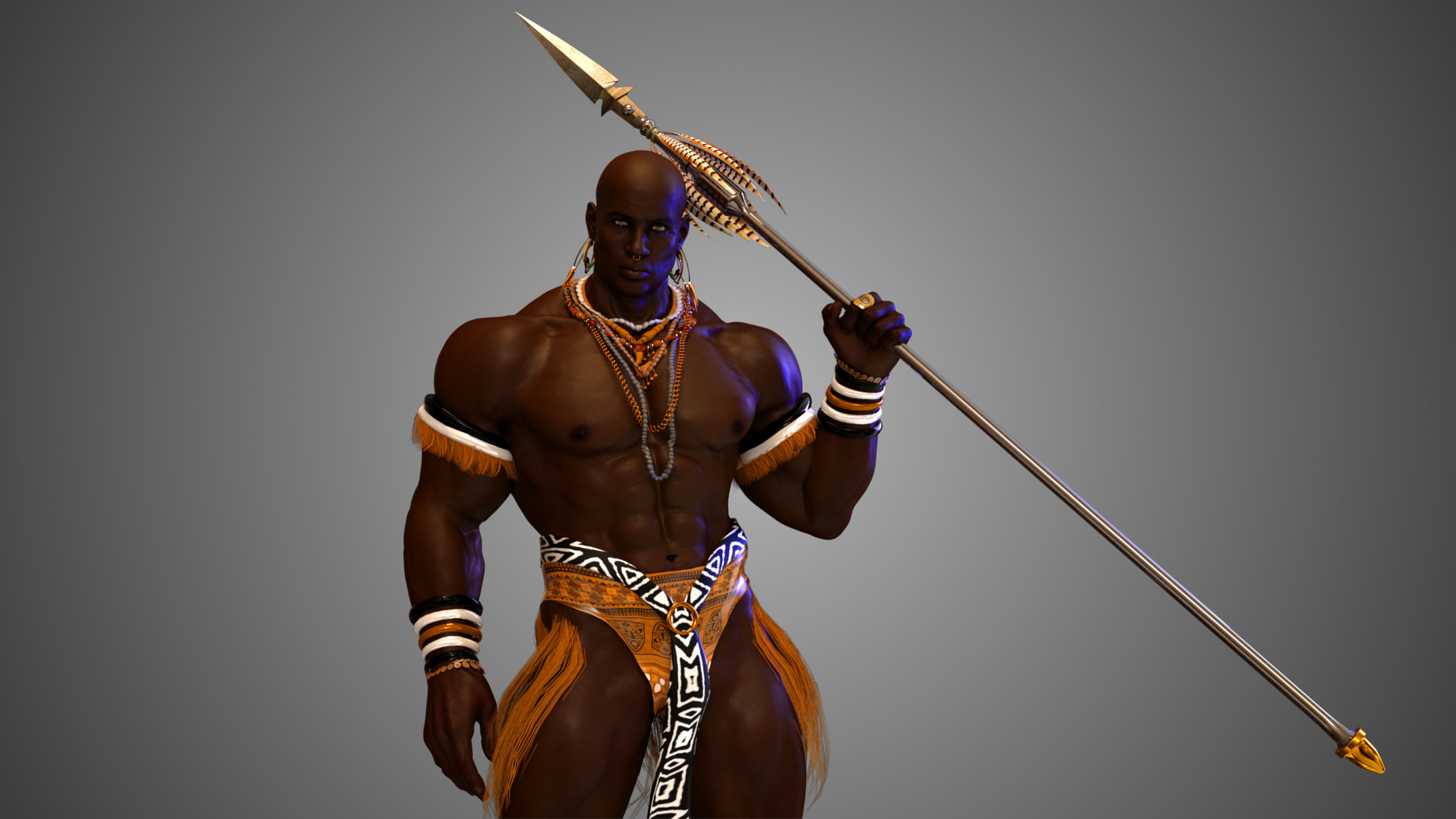 Native African Warrior Male 3D model_2