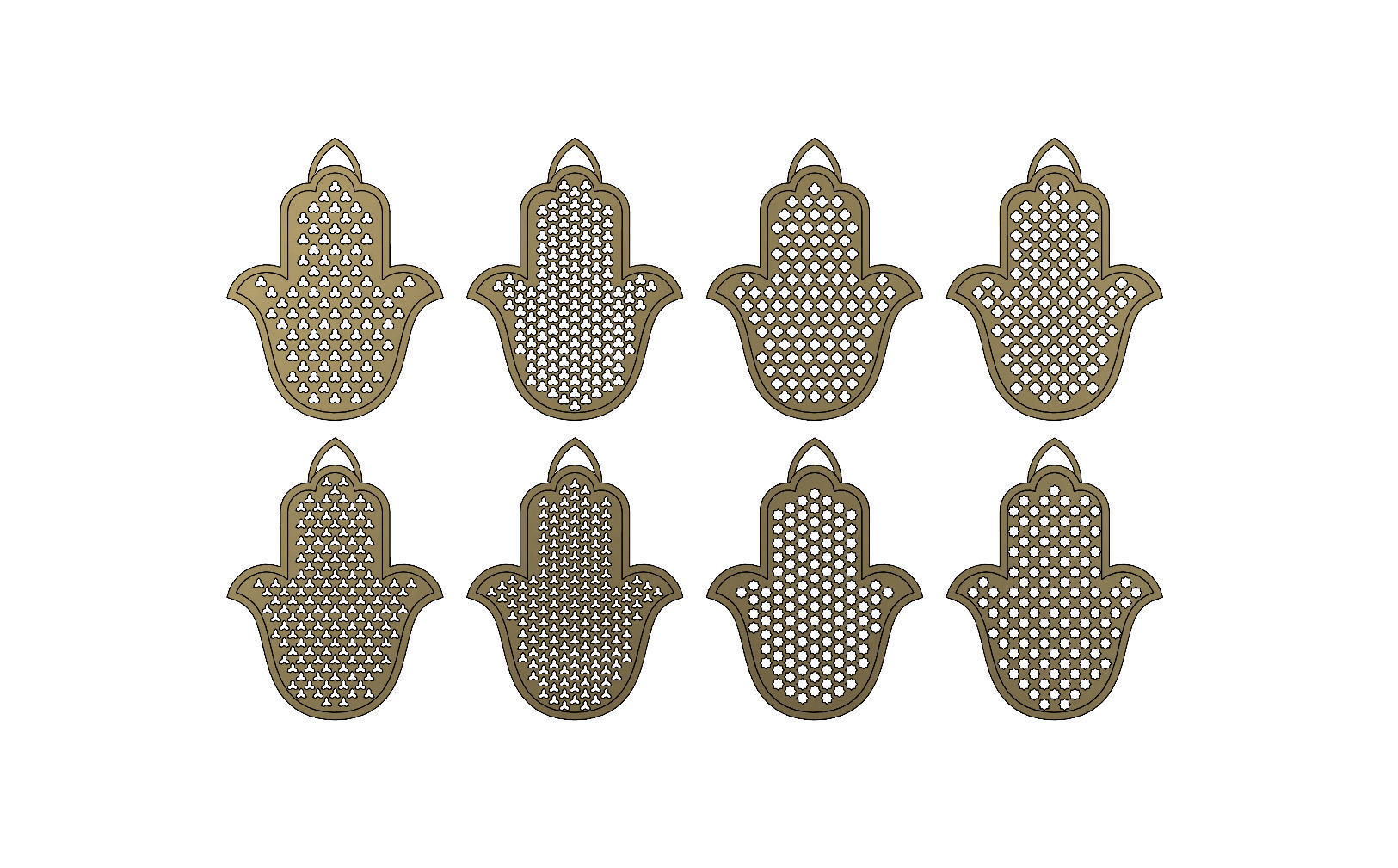 20 Flat Khamsa Khmissa beldi pendant with moucharabieh patterns  3D print model_4