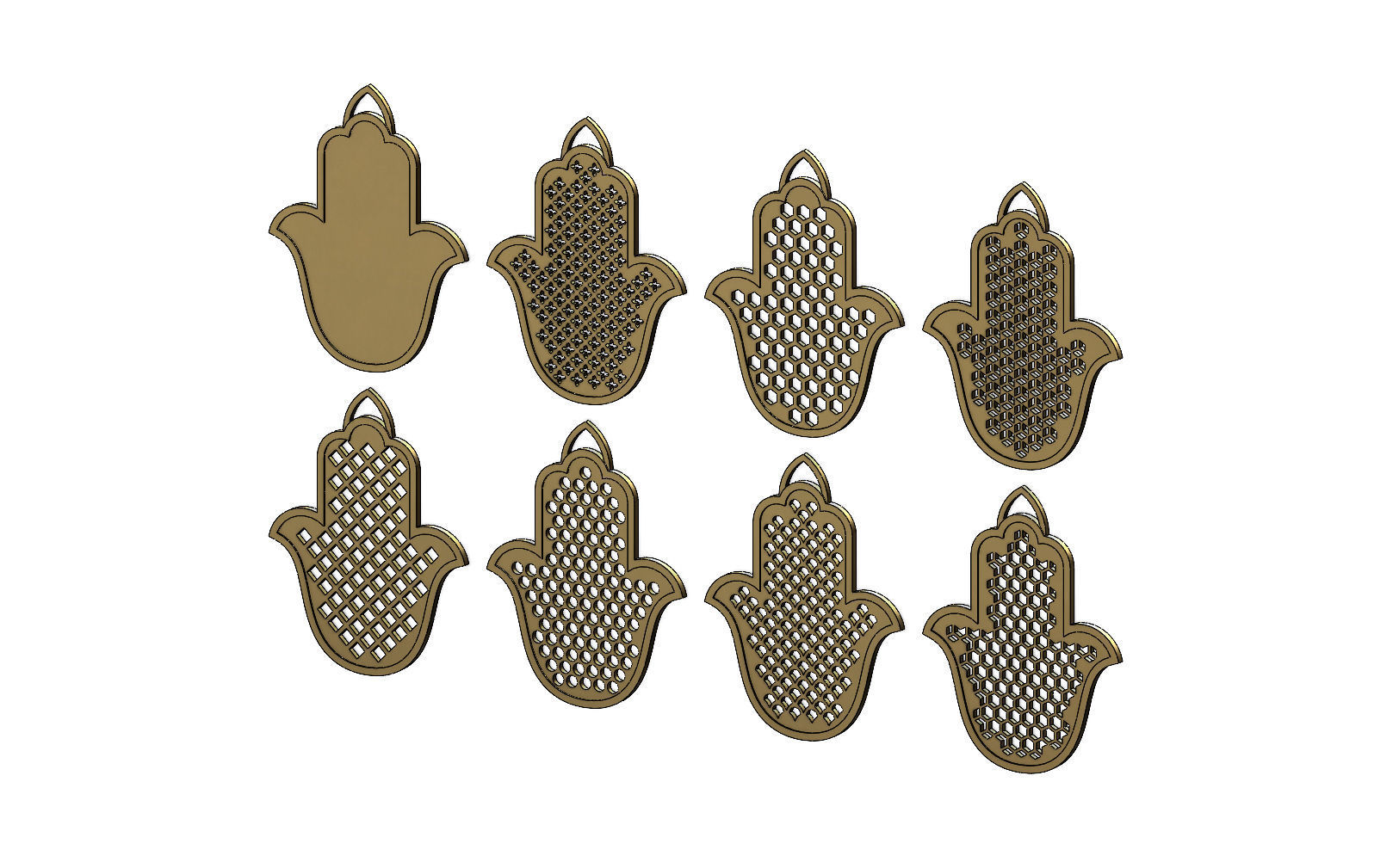 20 Flat Khamsa Khmissa beldi pendant with moucharabieh patterns  3D print model_1