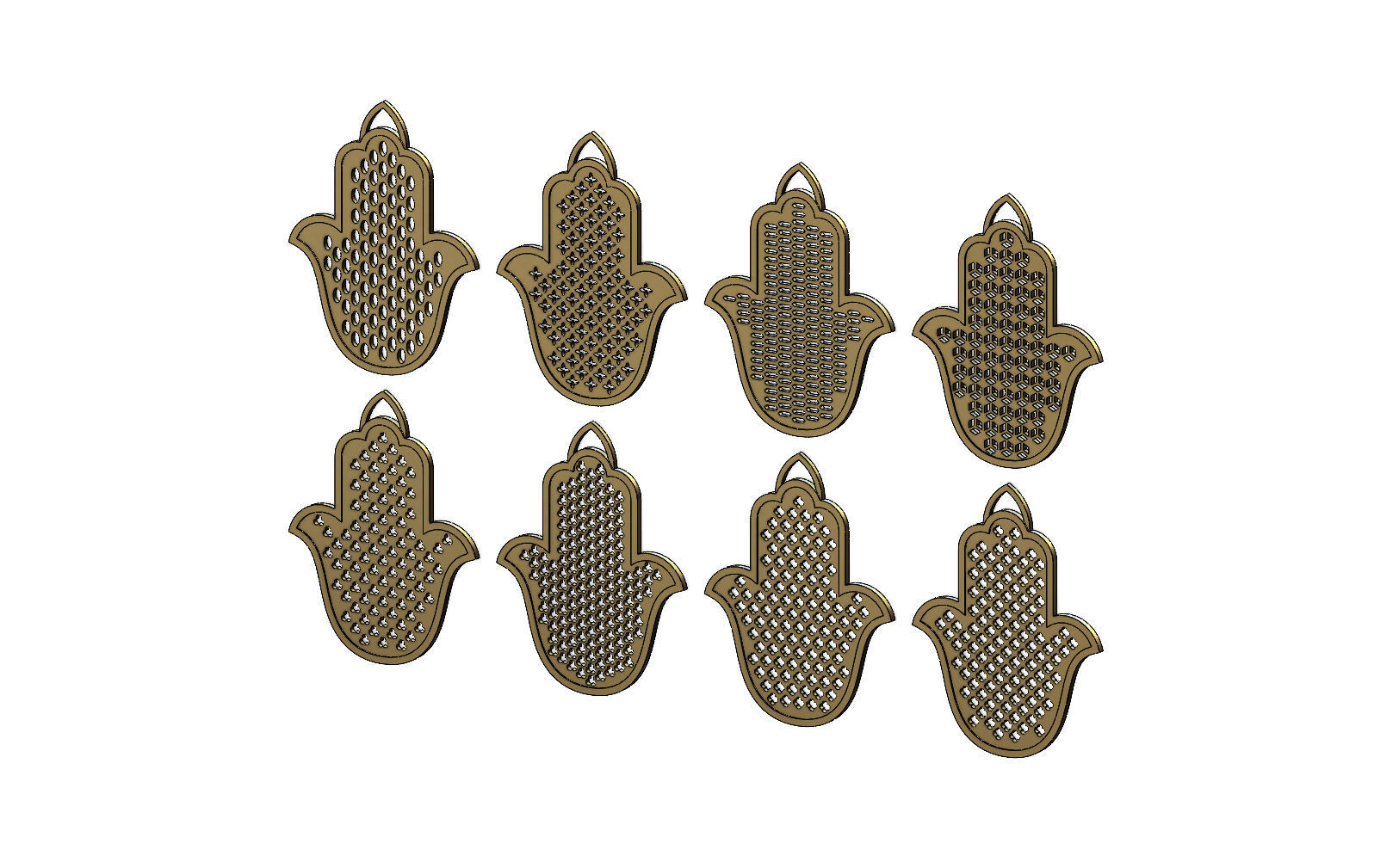 20 Flat Khamsa Khmissa beldi pendant with moucharabieh patterns  3D print model_3